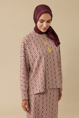 Zincir Monogram Bordo Jakar Örme Bluz