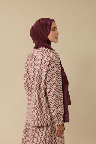 Zincir Monogram Bordo Jakar Örme Bluz