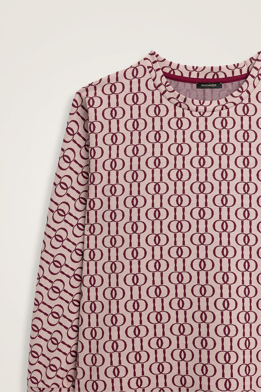 Zincir Monogram Bordo Jakar Örme Bluz