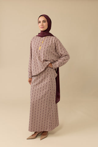 Zincir Monogram Bordo Jakar Örme Etek