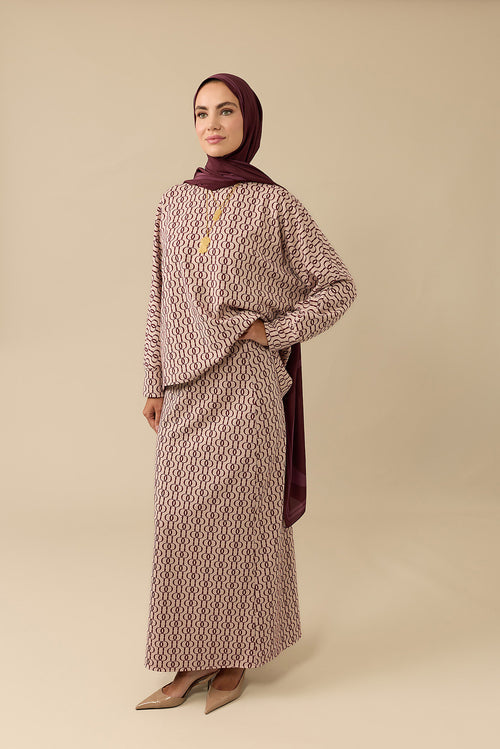 Chain Monogram Burgundy Jacquard Knit Skirt
