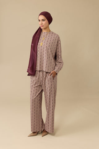 Zincir Monogram Bordo Jakar Örme Pantolon