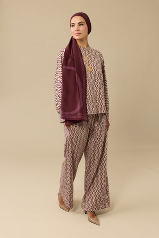 Zincir Monogram Bordo Jakar Örme Pantolon