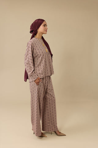 Zincir Monogram Bordo Jakar Örme Pantolon
