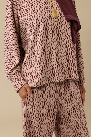 Zincir Monogram Bordo Jakar Örme Pantolon
