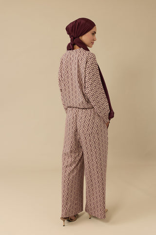 Zincir Monogram Bordo Jakar Örme Pantolon