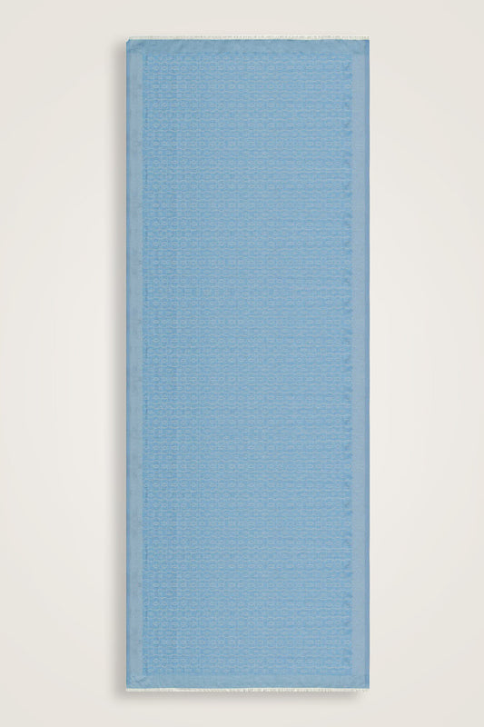 Zincir Monogram Mavi Pamuk İpek Şal 80x210