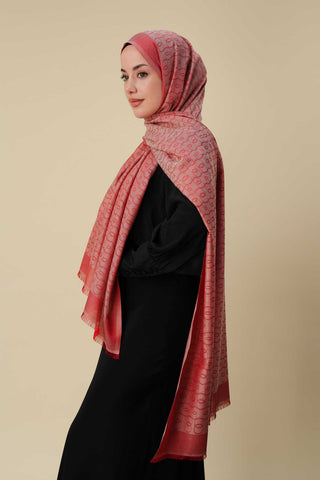Zincir Monogram Mercan Pamuk İpek Şal 80x210
