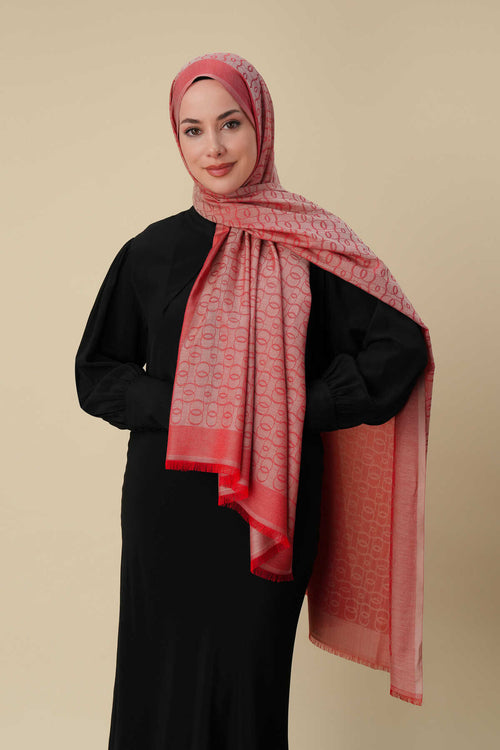 Chain Monogram Coral Cotton Silk Shawl 80x210