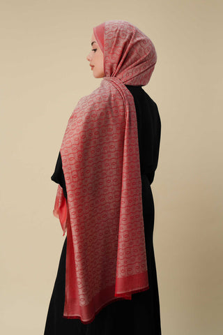 Zincir Monogram Mercan Pamuk İpek Şal 80x210