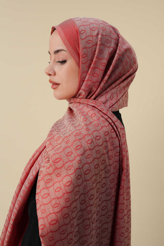 Zincir Monogram Mercan Pamuk İpek Şal 80x210