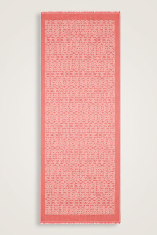 Zincir Monogram Mercan Pamuk İpek Şal 80x210