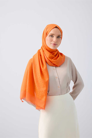 Zincir Monogram Turuncu Pamuk İpek Şal 80x210