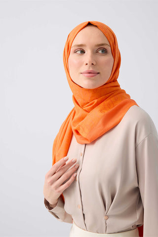 Zincir Monogram Turuncu Pamuk İpek Şal 80x210