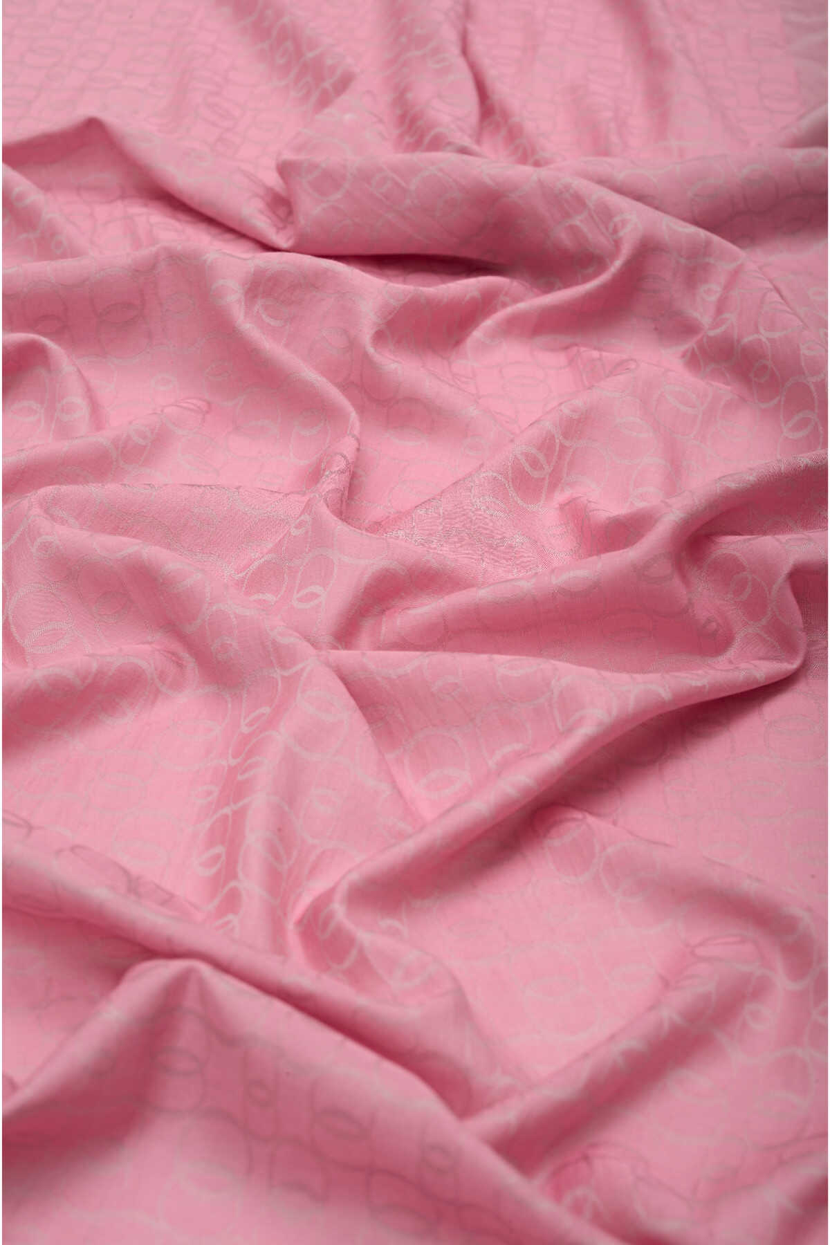 Zincir Monogram Pembe Pamuk İpek Şal 80x210