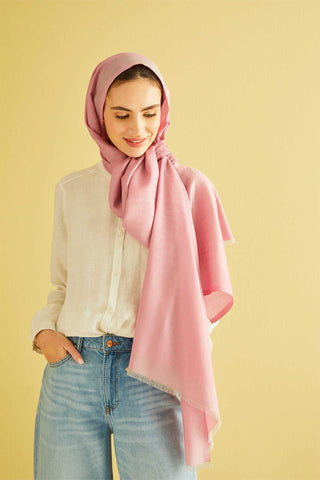 Zincir Monogram Pembe Pamuk İpek Şal 80x210