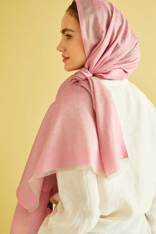 Zincir Monogram Pembe Pamuk İpek Şal 80x210