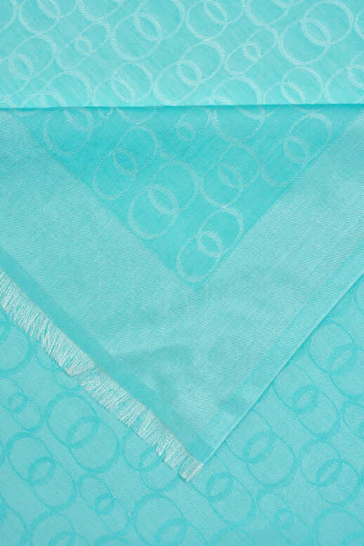 Zincir Monogram Turkuaz Pamuk İpek Şal 80x210